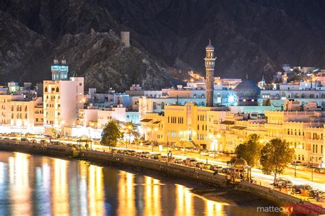 - Oman, Muscat. Cityscape of Mutrah old town at sunset | Royalty Free Image