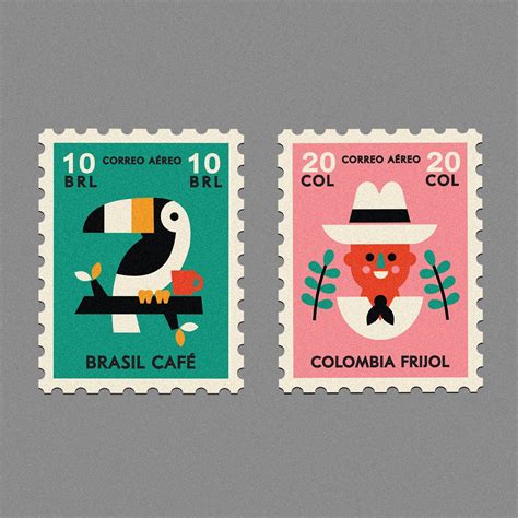 Coffee stamps. | Postage stamp design, Stamp design, Stamp illustration