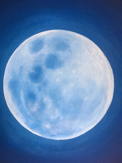 Blue Moon Painting, Celestial Art, Glowing Moon Wall Art, Bright Moon ...