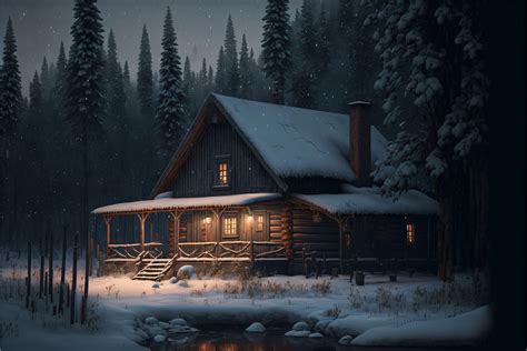 Snowy Cabin in the Woods Canvas Free Shipping Includes All Mounting ...