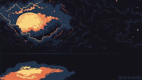 Sunset Over River In the Evening Pixel Live Wallpaper - WallpaperWaifu