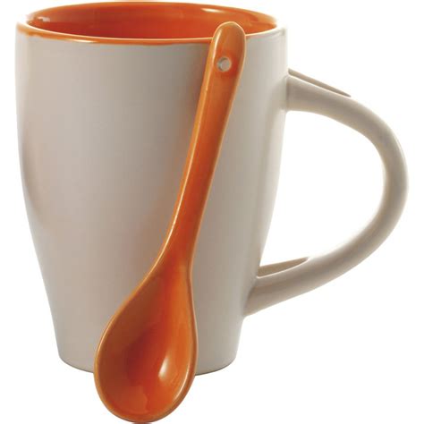 Printed Coffee mug with spoon (300ml), orange (Mugs)