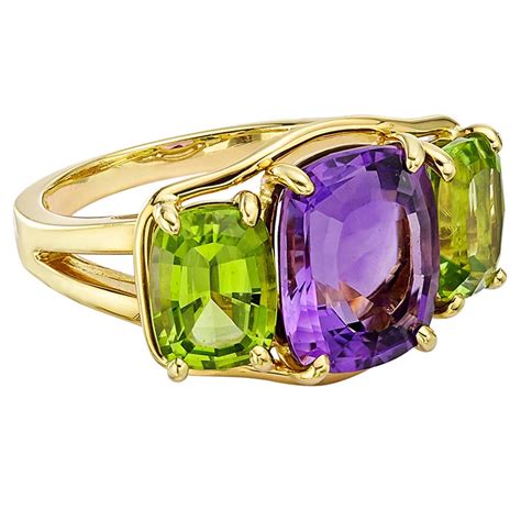 Verdura Amethyst Peridot Three-Stone Ring at 1stdibs