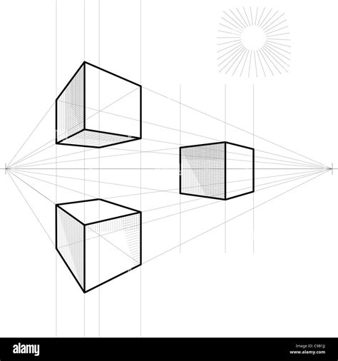 drawing of a cube in perspective with two vanishing points Stock Photo ...