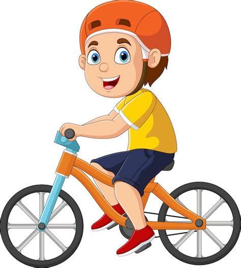 Dessin Animé Mignon Petit Garçon Faisant Du Vélo | Vecteur Premium