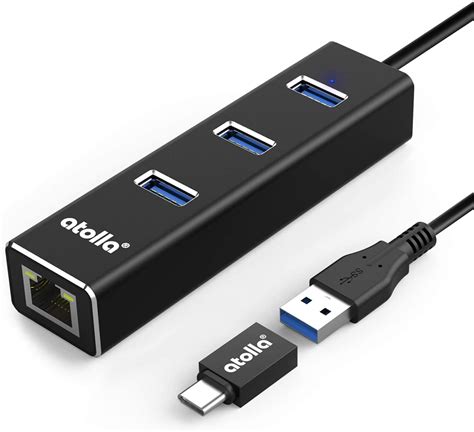 atolla USB hub with Ethernet, Aluminum 3-Port USB 3.0 Splitter RJ45 ...