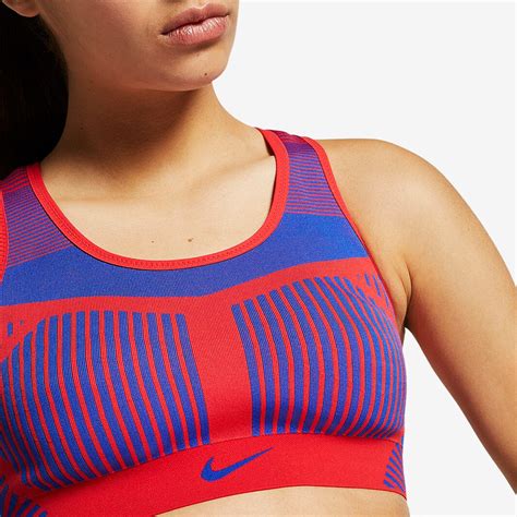 Nike Womens Flyknit High Support Sports Bra - Speed Red/Bright Blue ...