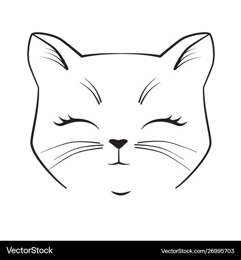 Cat Cute Face Black Outline Drawing Kitten Vector Image | The Best Porn ...