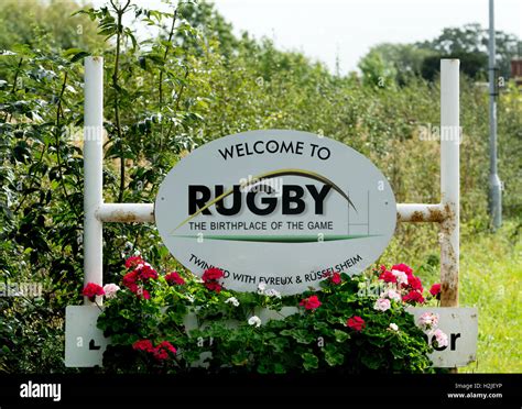 Rugby town sign, Warwickshire, England, UK Stock Photo - Alamy