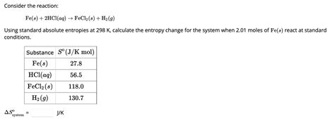 Solved Consider the reaction: Fe(s)+2HCl(aq)→FeCl2(s)+H2(g) | Chegg.com