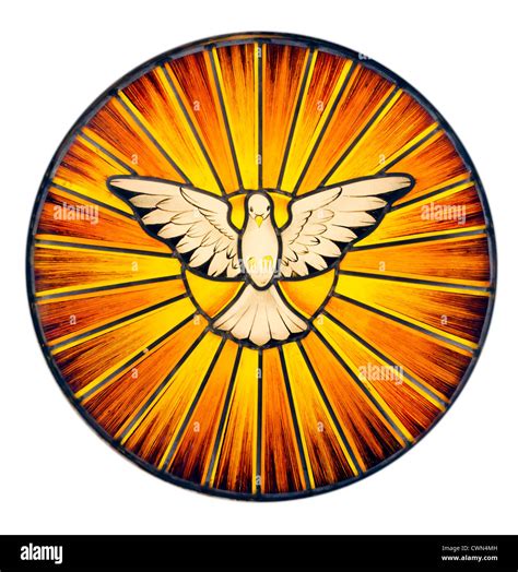 Stained glass depicting the symbol of the Holy Spirit Stock Photo ...