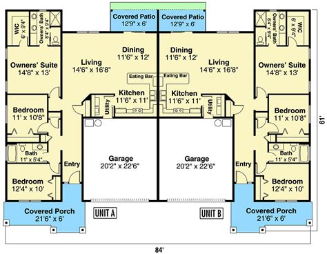 Plan 72965DA: Duplex Ranch Home Plan with Matching 3-Bed Units | Ranch ...