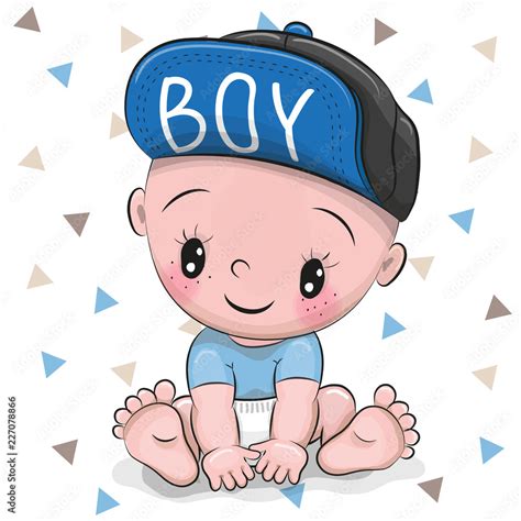 Cute Cartoon Baby boy in a cap Stock Vector | Adobe Stock