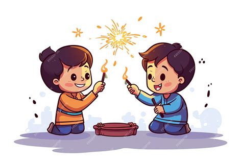 Premium AI Image | illustration of kids playing diwali crackers flat doodle