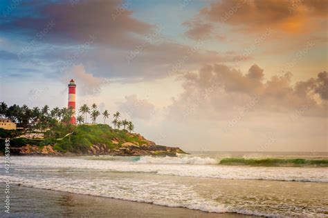 Lighthouse on the beach, Kovalam Kerala Stock Photo | Adobe Stock