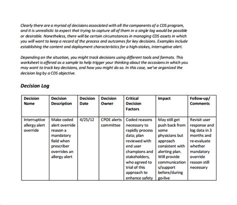 Decision Log Templates | 12+ Free Docs, Xlsx & PDF Formats, Samples ...