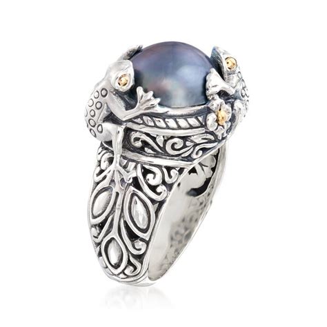 11-12mm Gray Mabe Pearl Frog Ring in Two-Tone Sterling Silver | Ross-Simons