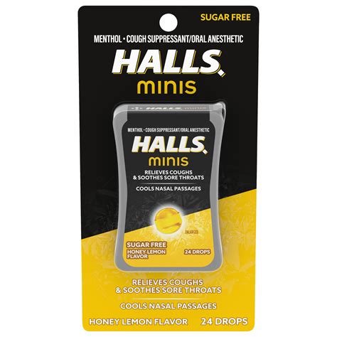 HALLS Minis Honey Lemon Flavor Sugar Free Cough Drops, 24 Drops ...