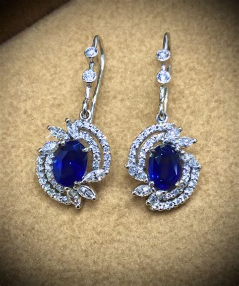 Certified Royal Blue Sapphire & Diamond Earrings in 18kt White Gold ...