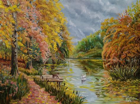 Autumn painting Fall landscape oil painting Impressionism