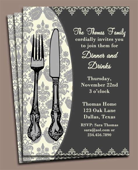 Dinner Invitation Printable or Printed with FREE SHIPPING