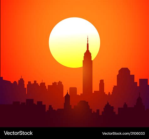 New york skyline and sunset Royalty Free Vector Image