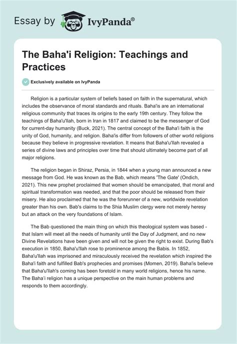 The Baha'i Religion: Teachings and Practices - 1983 Words | Research ...