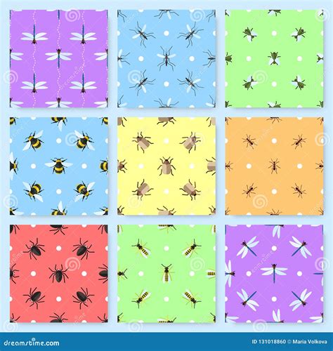 Set of 9 Seamless Patterns with Different Insects Stock Vector ...