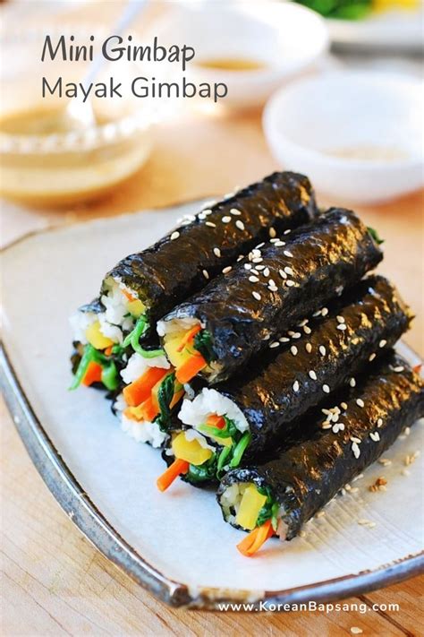 Mini Gimbap (Mayak Gimbap) | Asian recipes, Gimbap, Korean food