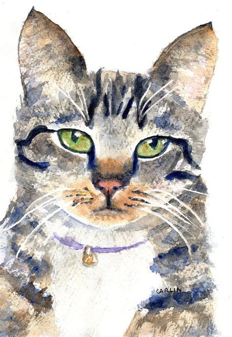 Original Watercolor Painting Gray Cat Pet Portraits Art & Collectibles ...