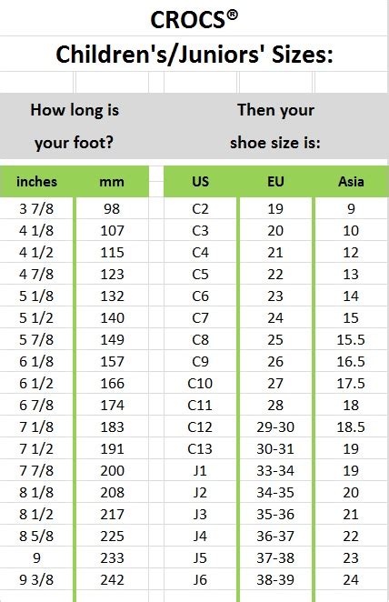 Crocs Size Chart