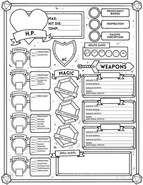 Printable Cute Dnd Character Sheet