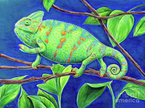 Veiled Chameleon Painting by Rebecca Wang | Pixels