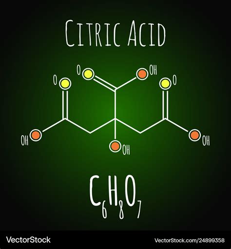 Citric acid structural skeletal chemical formula Vector Image