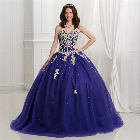 Dark Royal Purple Ball Gown Quinceanera Dresses With Gold Lace Applique ...