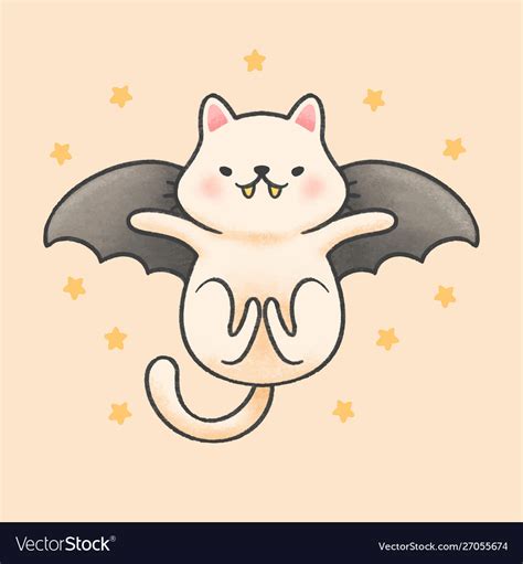 Bat cat flying cartoon hand drawn style Royalty Free Vector