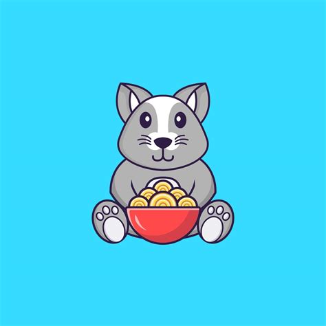 Cute rat eating ramen noodles. Animal cartoon concept isolated. Can ...