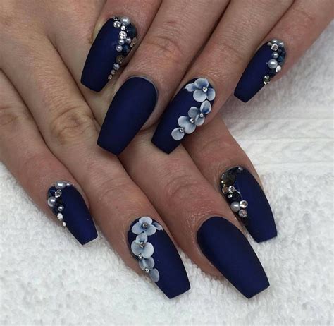 Navy Blue Nails | Navy blue nails, Blue and silver nails, Prom nails silver