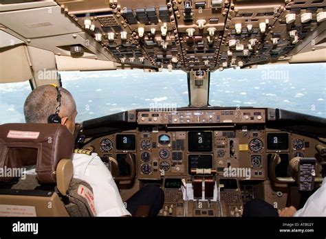 South Africa The interior of an El Al Boeing 767 cockpit at take off ...