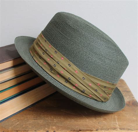 Vintage Mens Green Fedora Straw Hat Imported from Milan