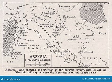 Vintage Map Of Assyria Showing The Position Of The Ancient Empire ...