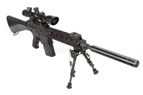 Sniper Rifle with Bipod and Silencer Isolated Stock Image - Image of ...