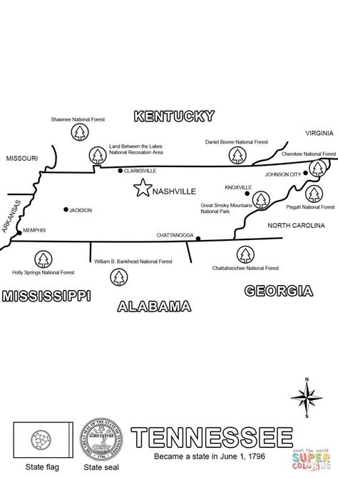 Tennessee State Map coloring page | Free Printable Coloring Pages