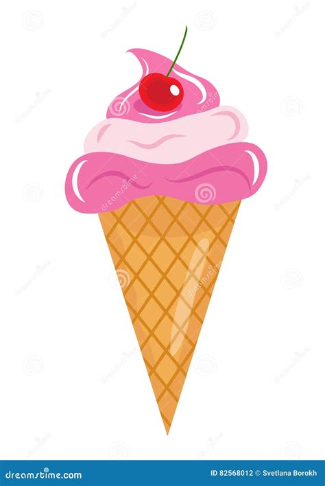 Ice Cream Cone with Cherries Icon Flat Cartoon Style. Isolated on White ...