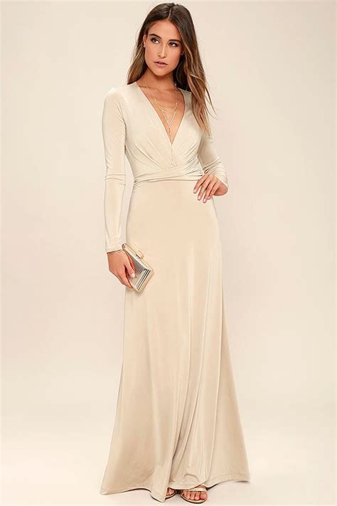 Lovely Beige Dress - Maxi Dress - Long Sleeve Dress - $64.00 - Lulus