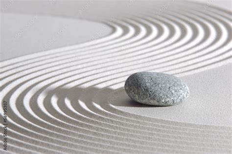 Japan ZEN garden in sand with stone Stock Photo | Adobe Stock