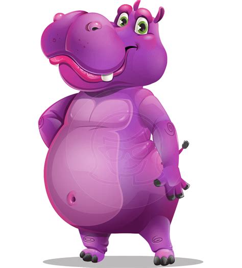 Purple Hippo Cartoon Character Set | GraphicMama | Hippopotamus images ...