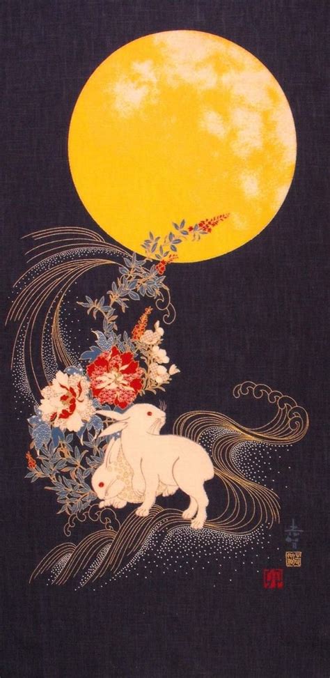 Rabbits and moon on indigo--gorgeous Japanese fabric by tisha | lapins ...