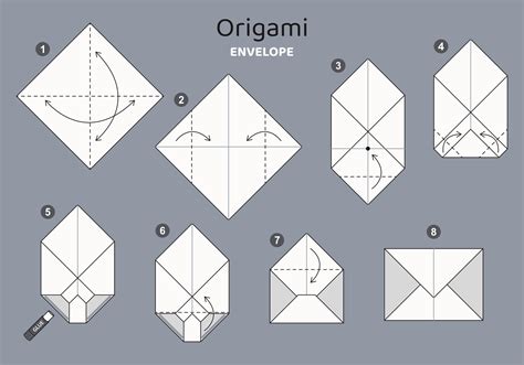 Envelope origami scheme tutorial moving model on grey backdrop. Origami ...