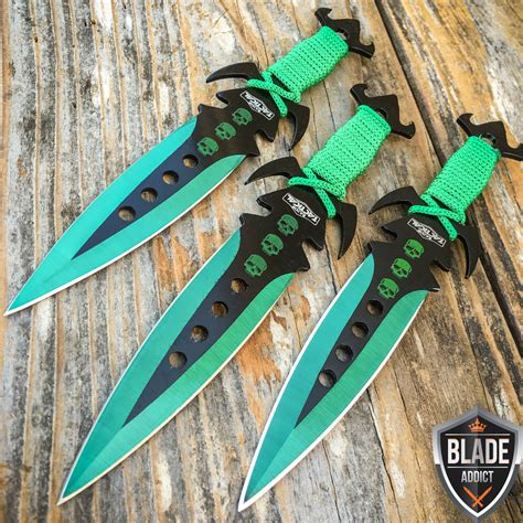 3Pc 7.5" Ninja Tactical Combat Kunai Throwing Knife Set W/Sheath GREEN ...